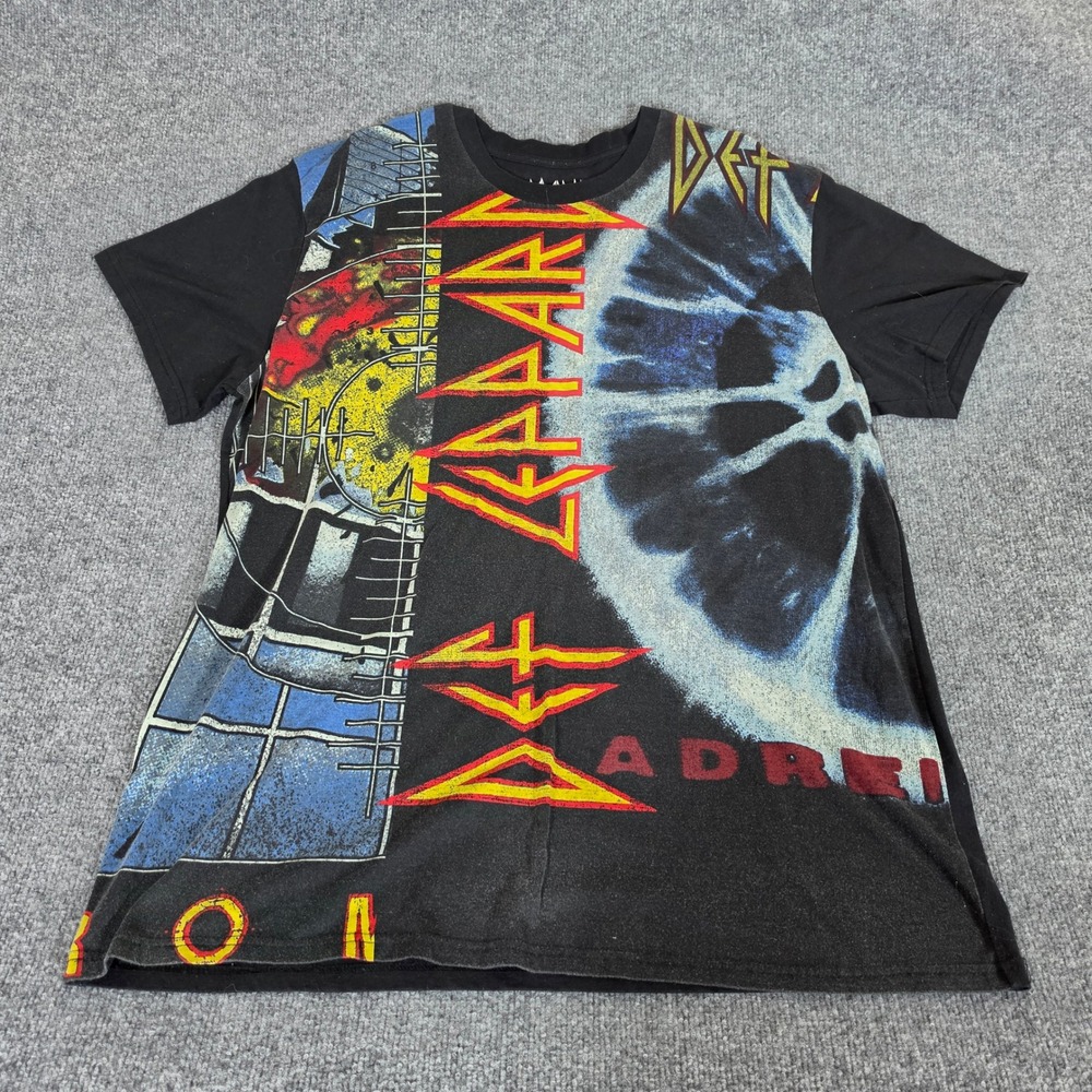 Def Leppard Mens 2XL Black Graphic T-Shirt Adrenalize Hysteria Band Tee 2019
